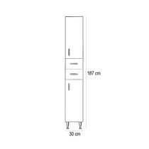 Bianca Plus 30 magas szekrény 2 ajtóval, 2 fiókkal, magasfényű fehér színben, jobbos