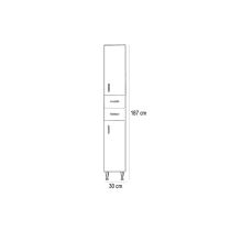 Bianca Plus 30 magas szekrény 1 ajtóval, 2 fiókkal, szennyestartóval, magasfényű fehér színben, jobbos