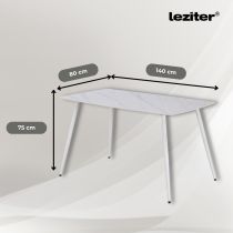 Bora 140 cm szögletes szinterezett kő étkezőasztal fehér