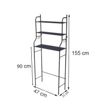 Fürdőszobai polc wc fölé, többszintes, fekete