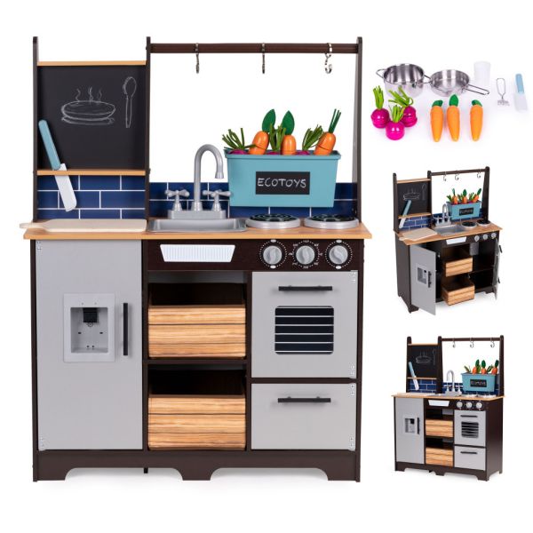 Fából készült konyha gyerekeknek veteményeskerttel és kiegészítőkkel