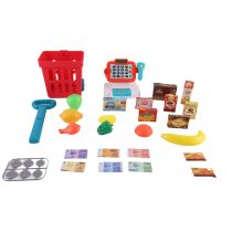 Játék bolti pénztárgép tele bevásárlókocsival, 32 db-os