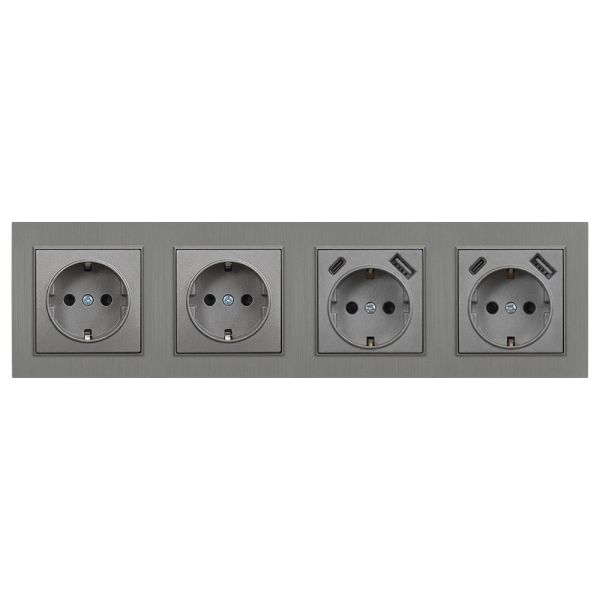 Nova IV kettő dugalj kettő USB csatlakozóval szürke szálcsiszolt kerettel