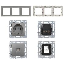 Nova III kettő dugalj UTP csatlakozóval szürke szálcsiszolt kerettel