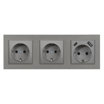 Nova III kettő dugalj USB csatlakozóval szürke szálcsiszolt kerettel