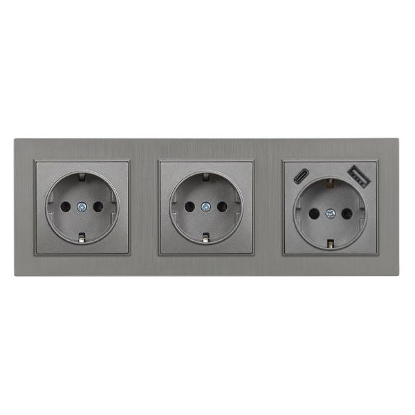 Nova III kettő dugalj USB csatlakozóval szürke szálcsiszolt kerettel