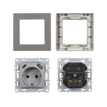 Nova csatlakozóaljzat USB csatlakozóval szürke szálcsiszolt kerettel