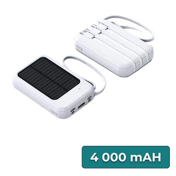 Powerbank napelemmel 4 töltőkábellel 4000mAH
